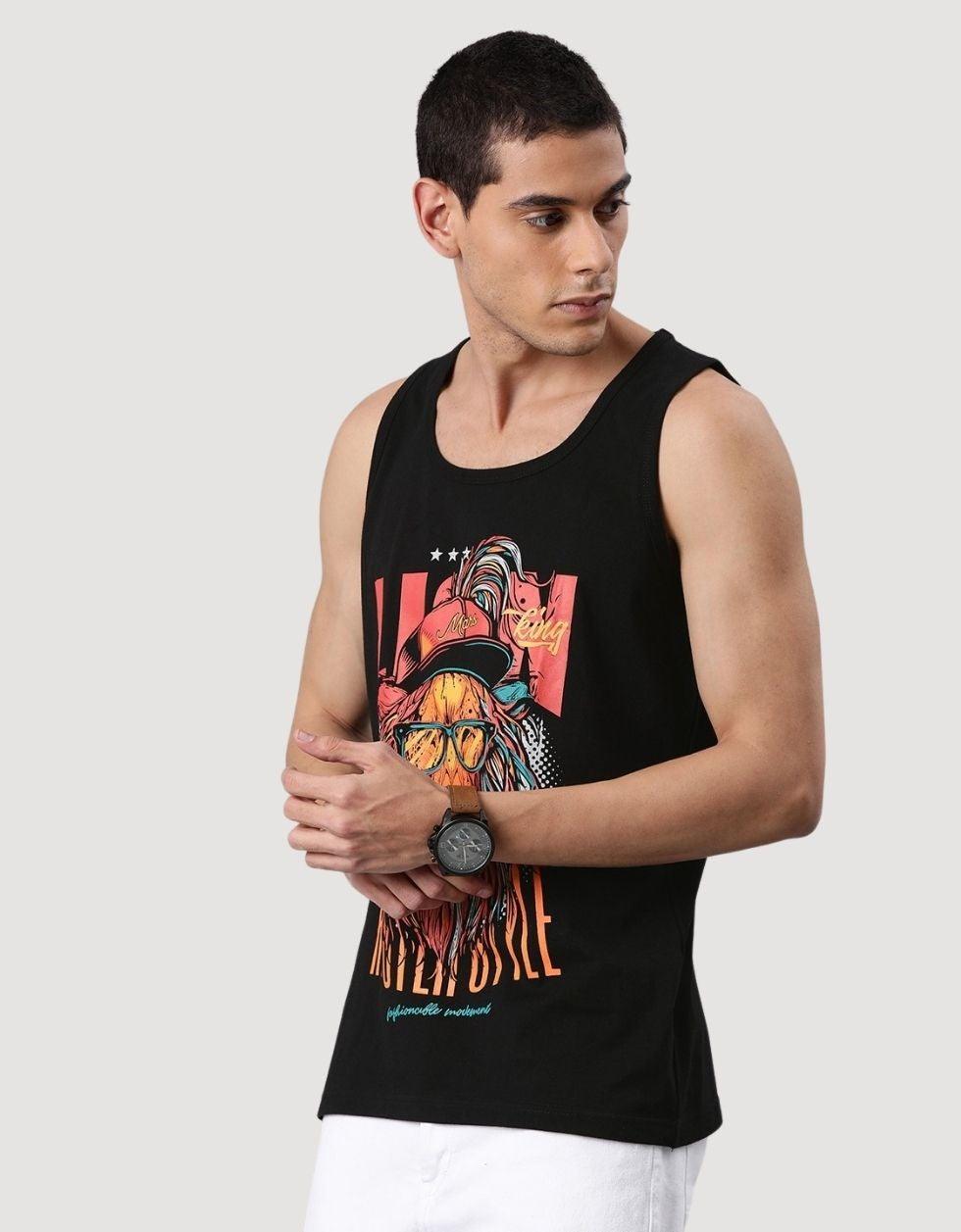 Black Lion King Printed Gym Men's Vest Veirdo