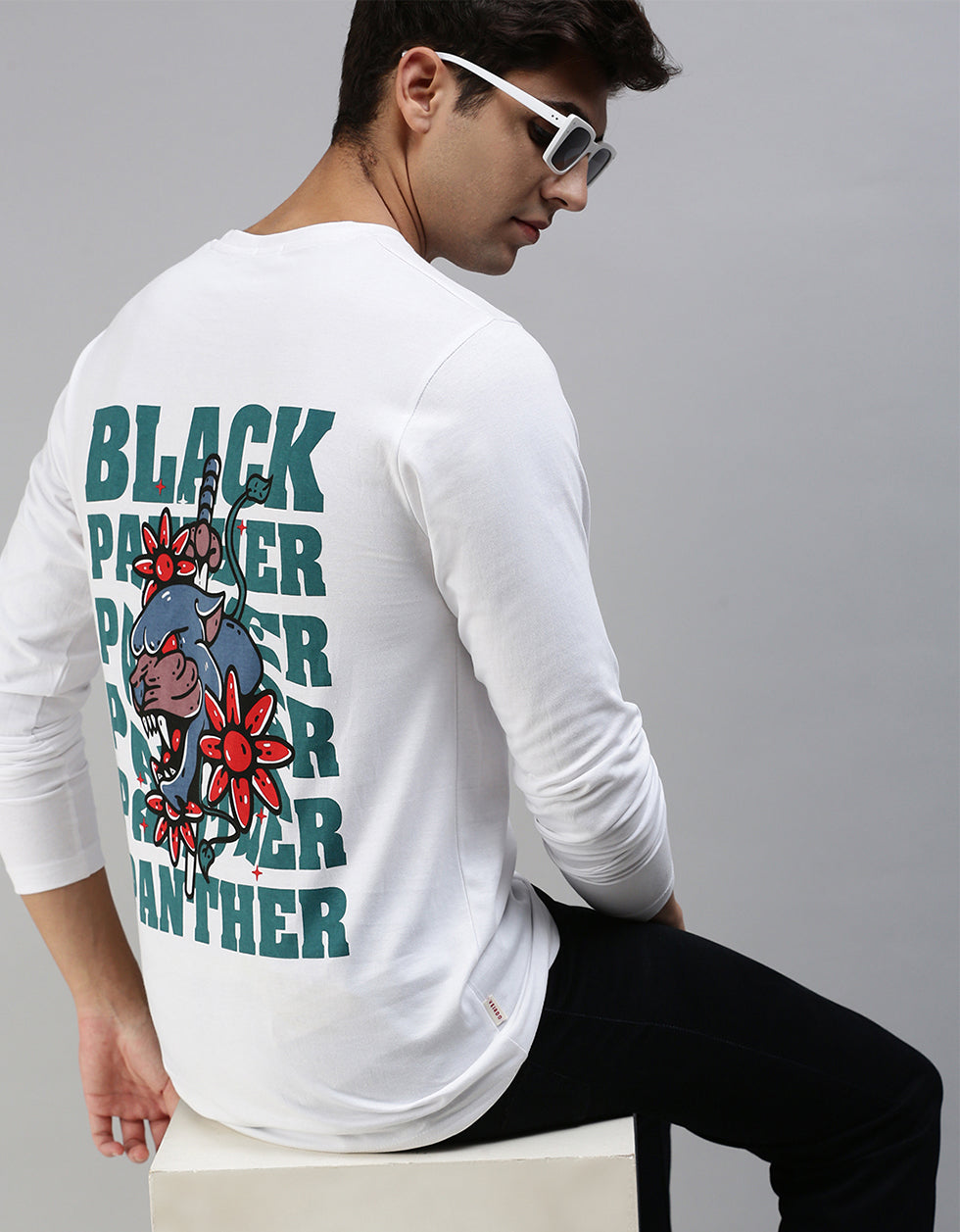 Black Panther Full Sleeve Printed White T-Shirt Veirdo