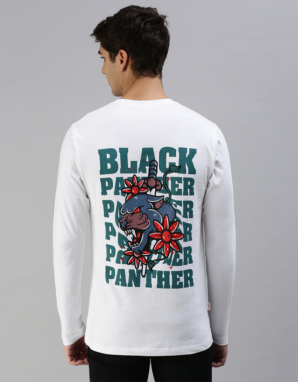 Black Panther Full Sleeve Printed White T-Shirt Veirdo