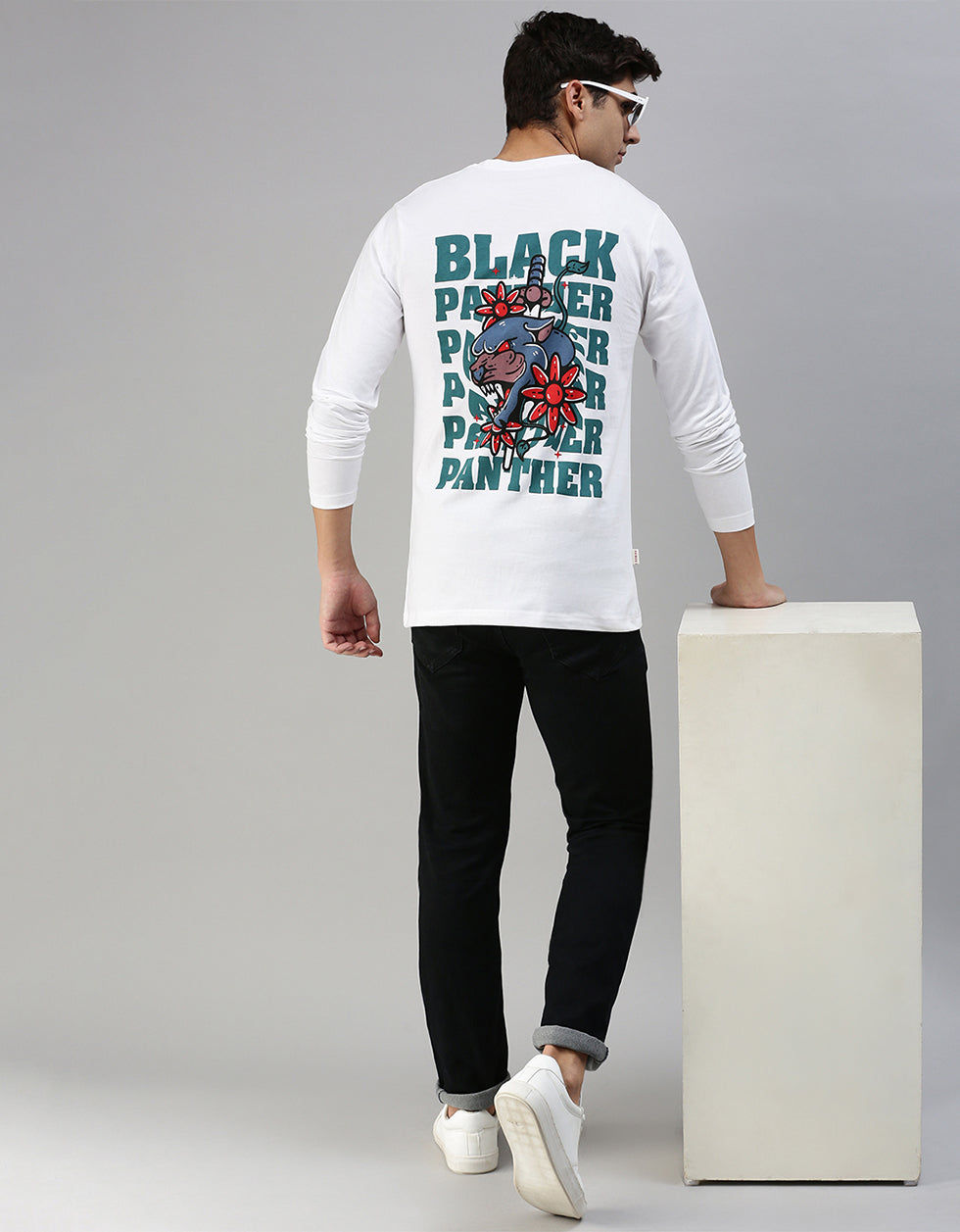 Black Panther Full Sleeve Printed White T-Shirt Veirdo