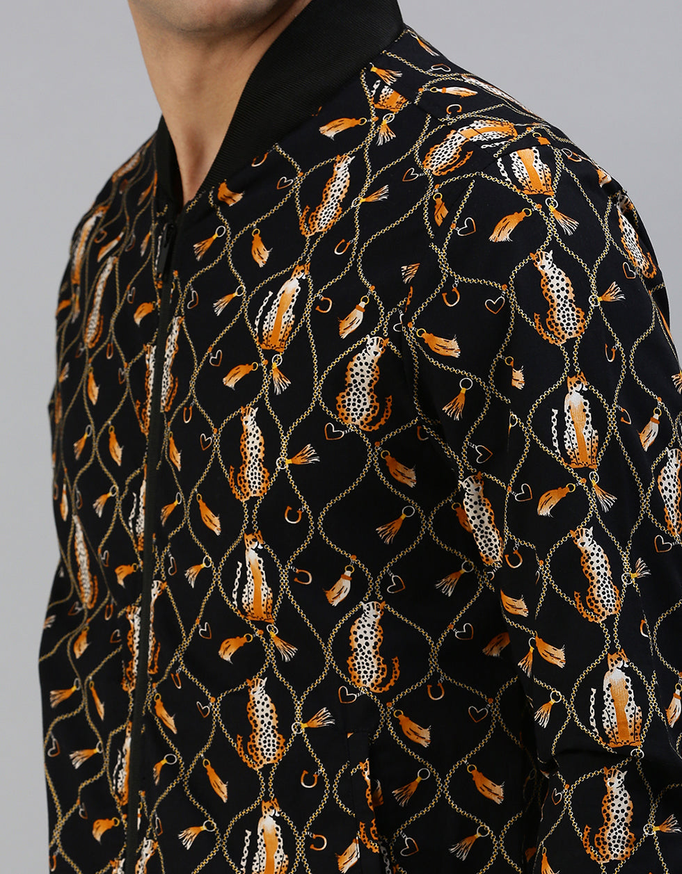 Black Printed Men's Shacket Veirdo