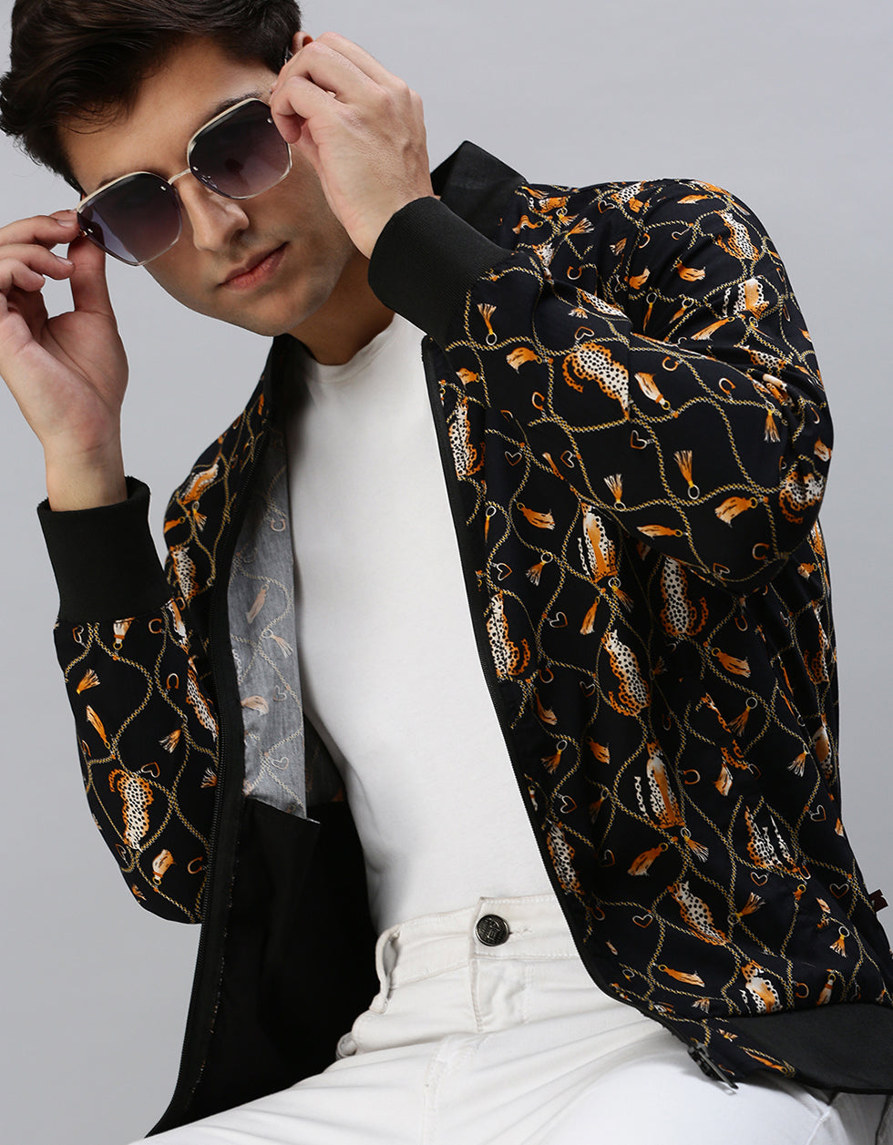 Black Printed Men's Shacket Veirdo
