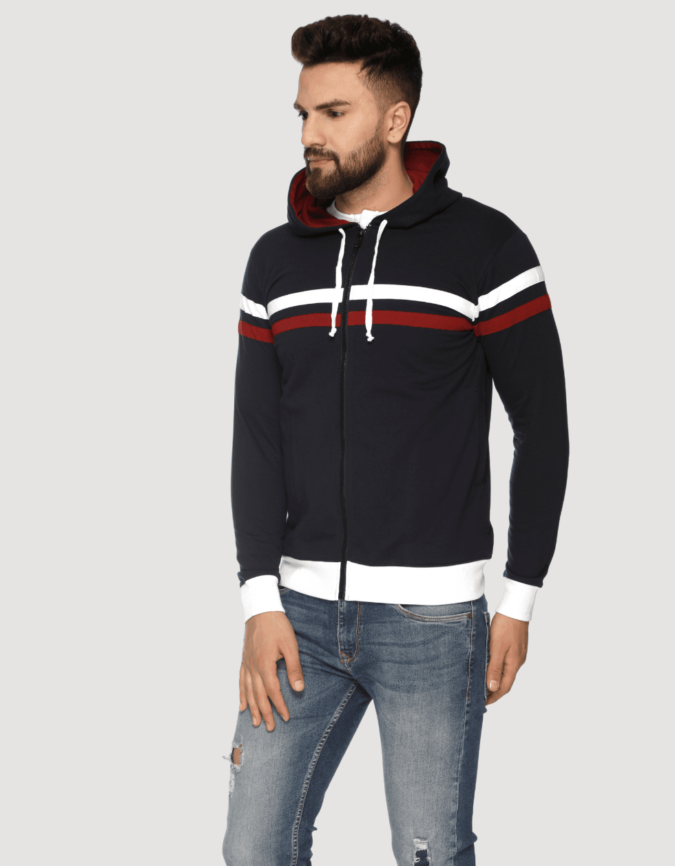 Bold Lines: Double Stripes Hooded Fashion Jacket Veirdo
