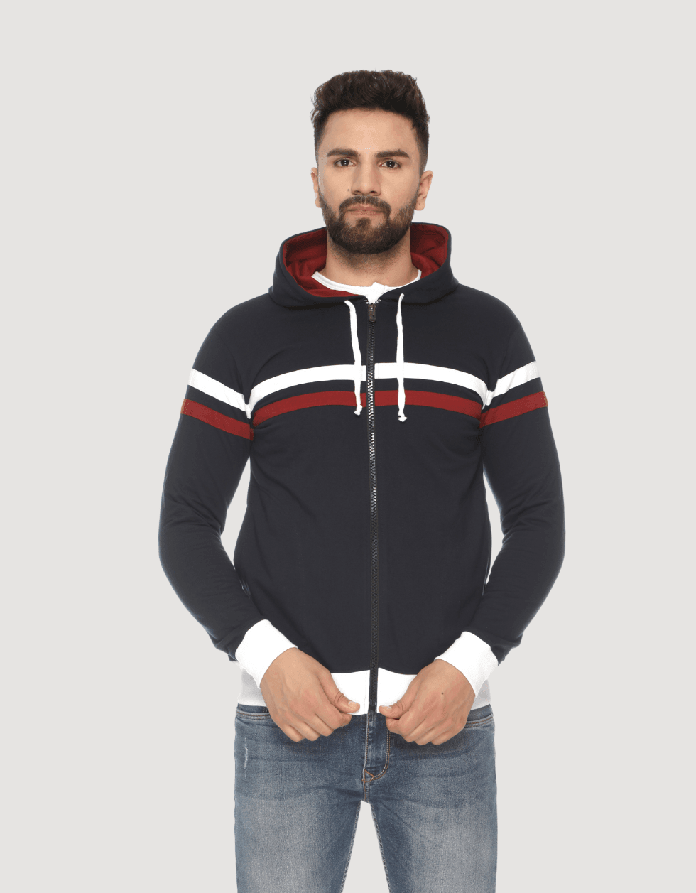 Bold Lines: Double Stripes Hooded Fashion Jacket Veirdo