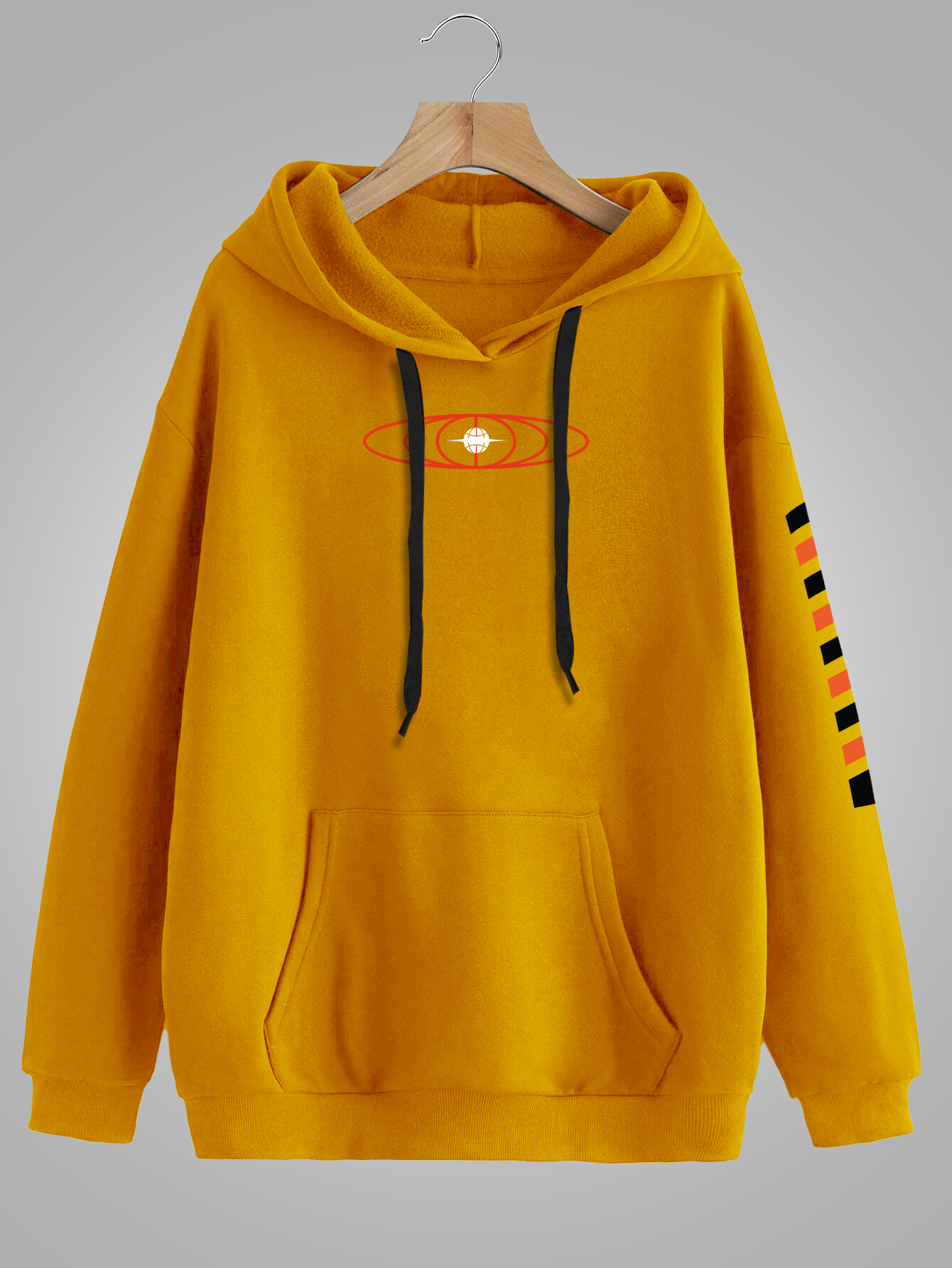 Bold in Mustard: Men's Graphic Hoodie Veirdo