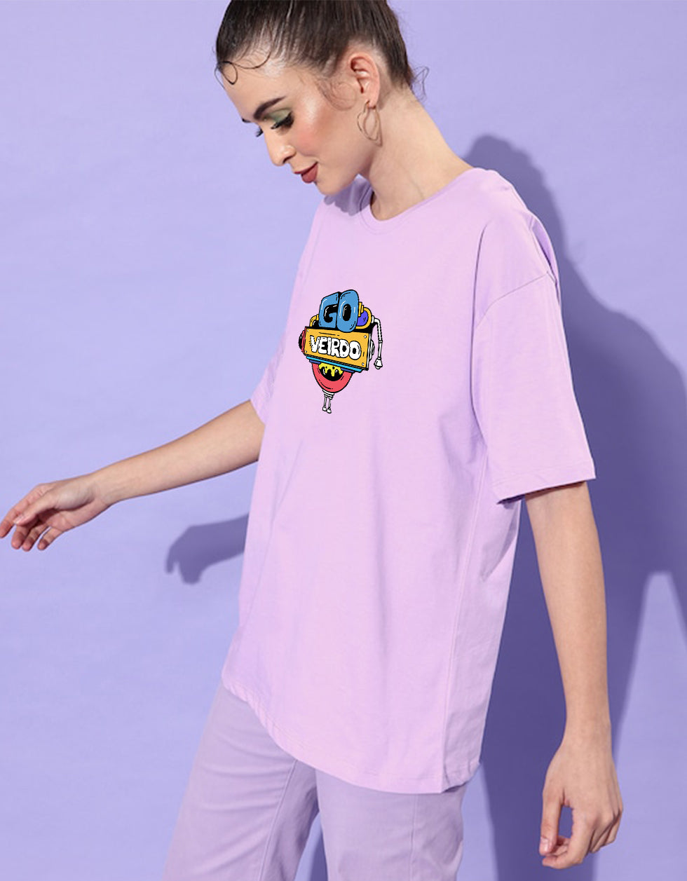 Doodle Print Lilac Oversized Women's T-Shirt Veirdo