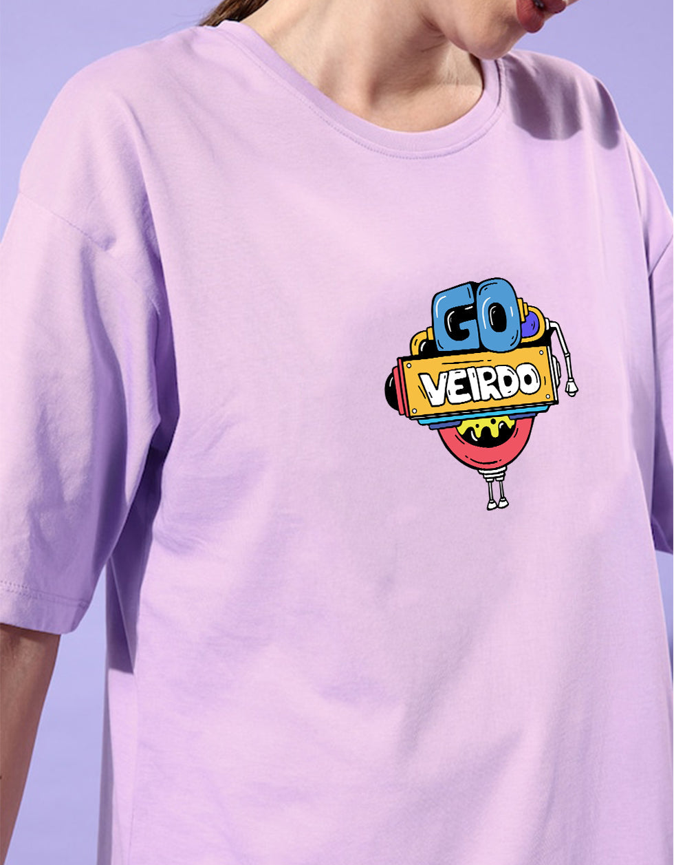 Doodle Print Lilac Oversized Women's T-Shirt Veirdo