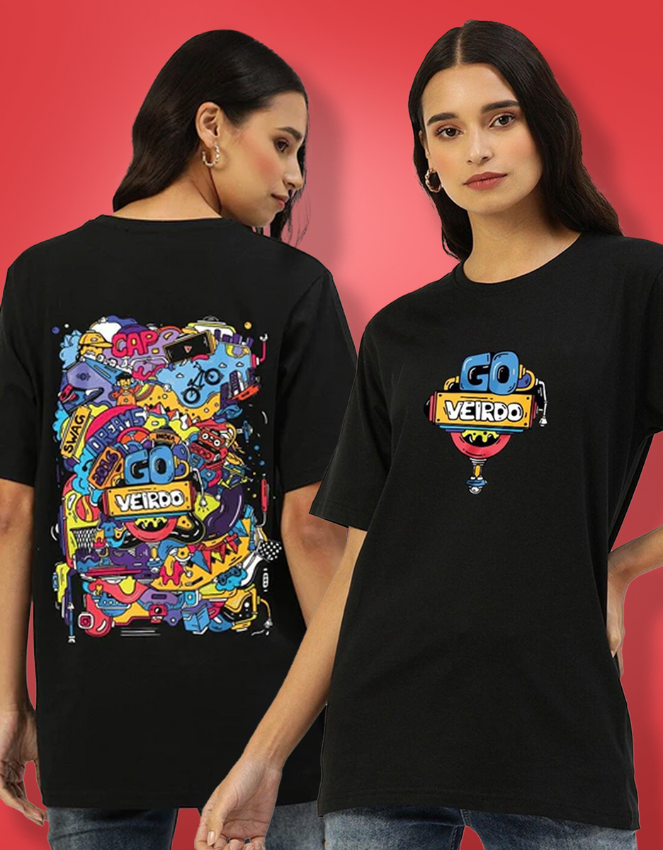 Doodle Print Oversized Women s T Shirt