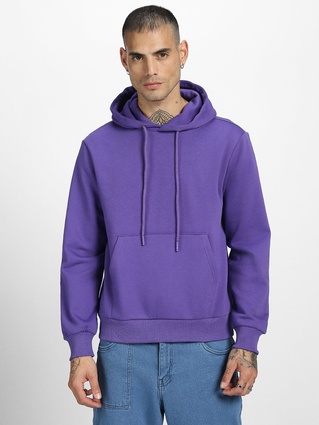 Everyday Purple Elegance: Men's Solid Fleece Pullover Veirdo
