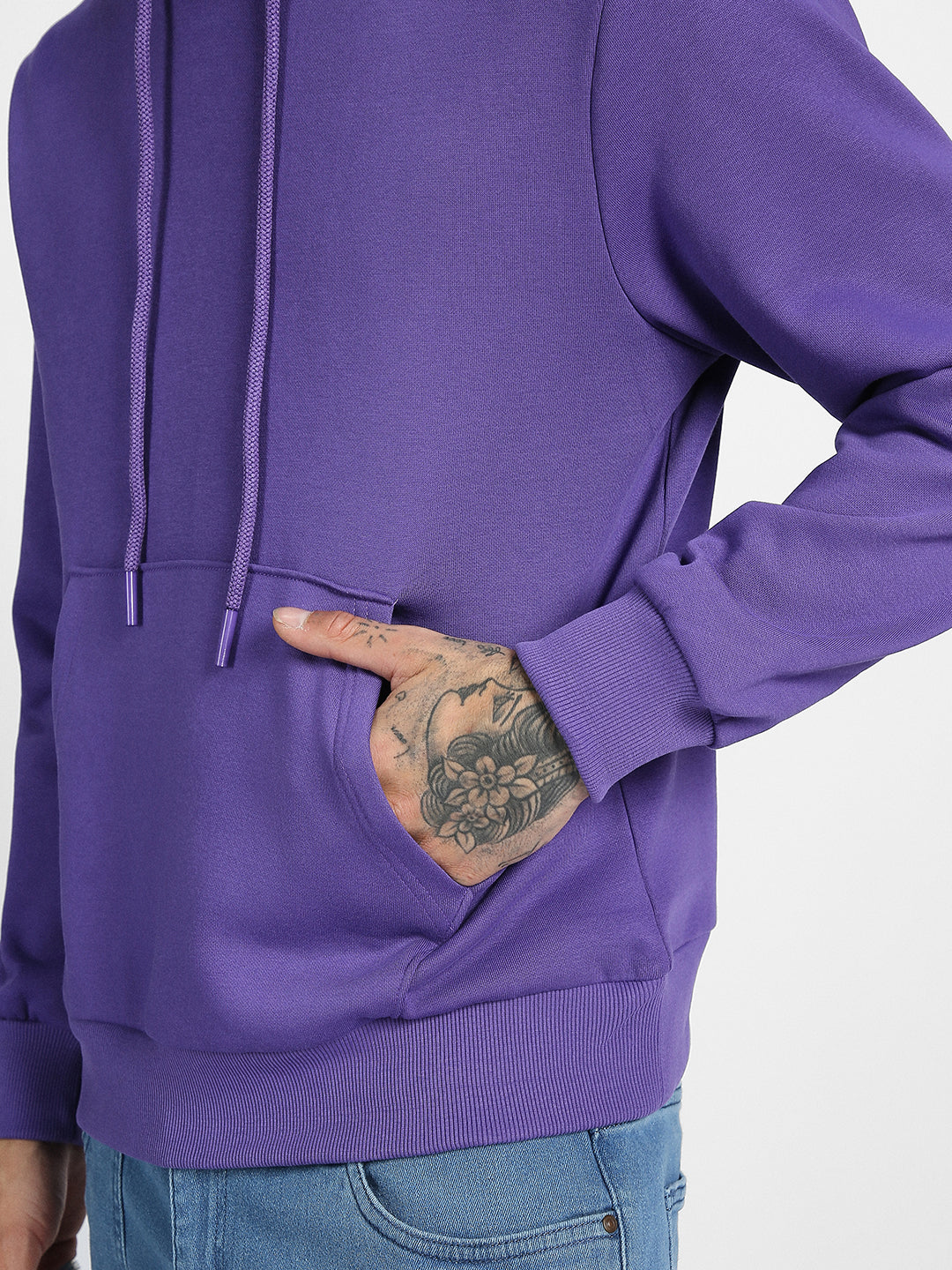 Everyday Purple Elegance: Men's Solid Fleece Pullover Veirdo