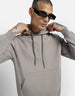 Grey Elegance: Solid Men's Fleece Hooded Hoodie Veirdo