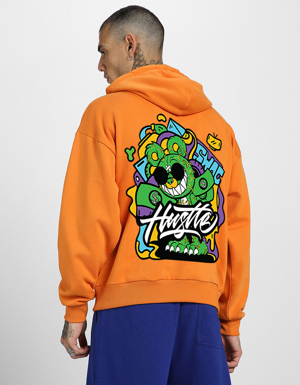 Hustle Mode: Back Print Men's Oversized Hoodie Veirdo