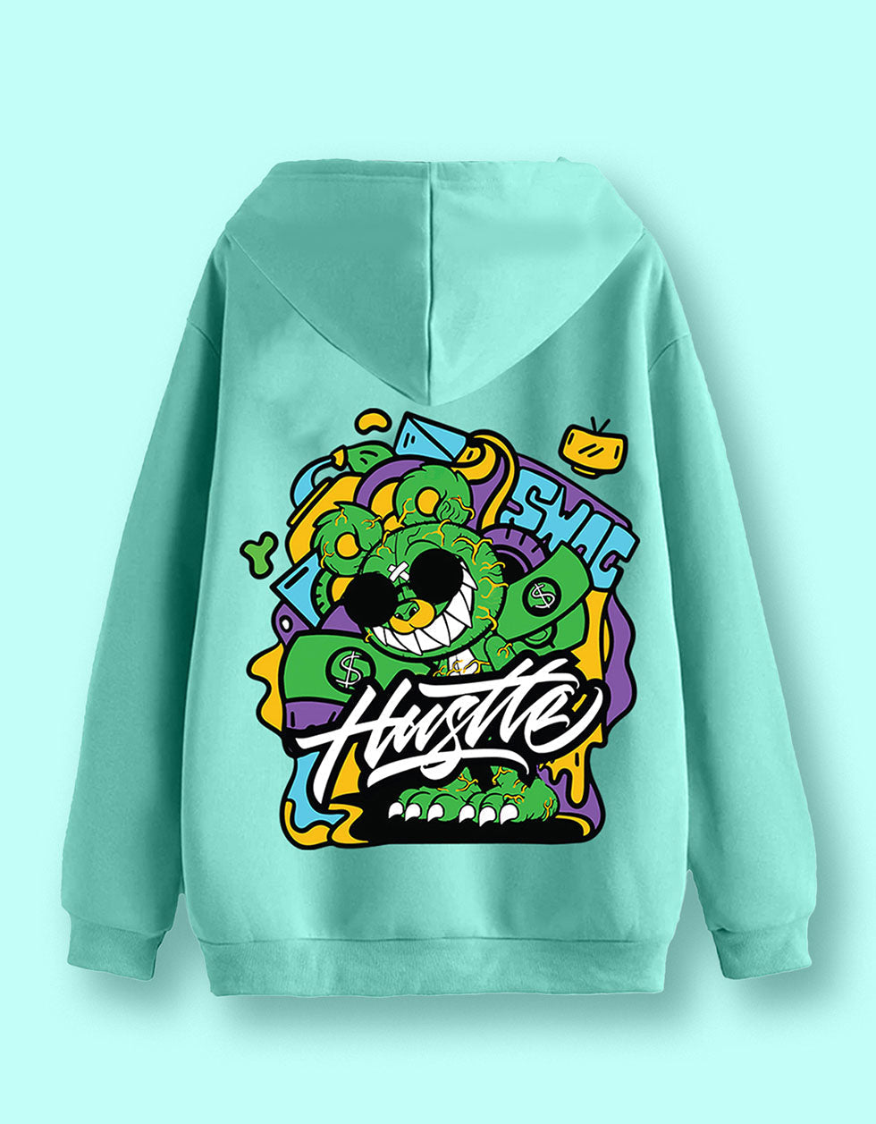 Hustle Mode: Green Print Men's Oversized Hoodie Veirdo