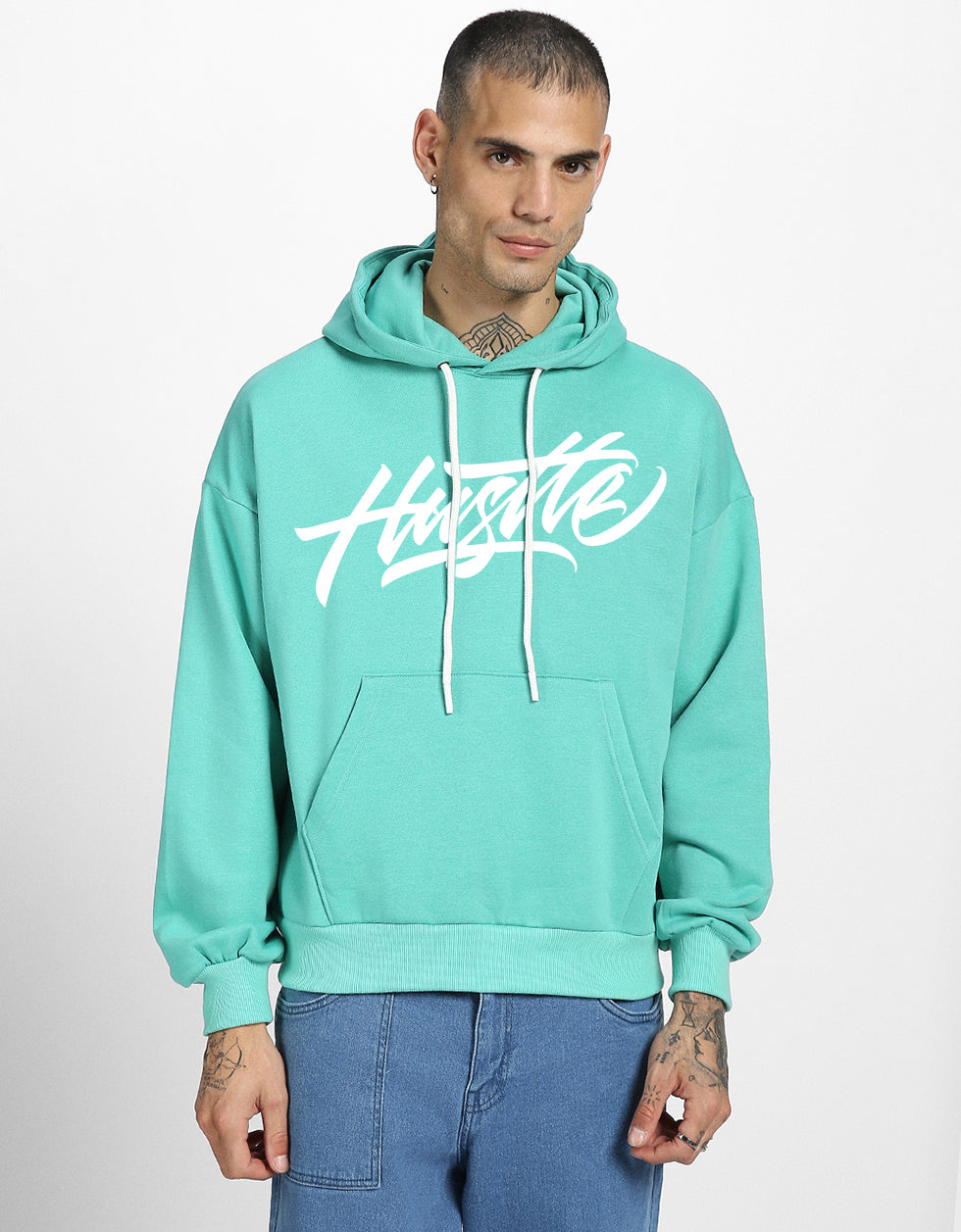 Hustle Mode: Green Print Men's Oversized Hoodie Veirdo