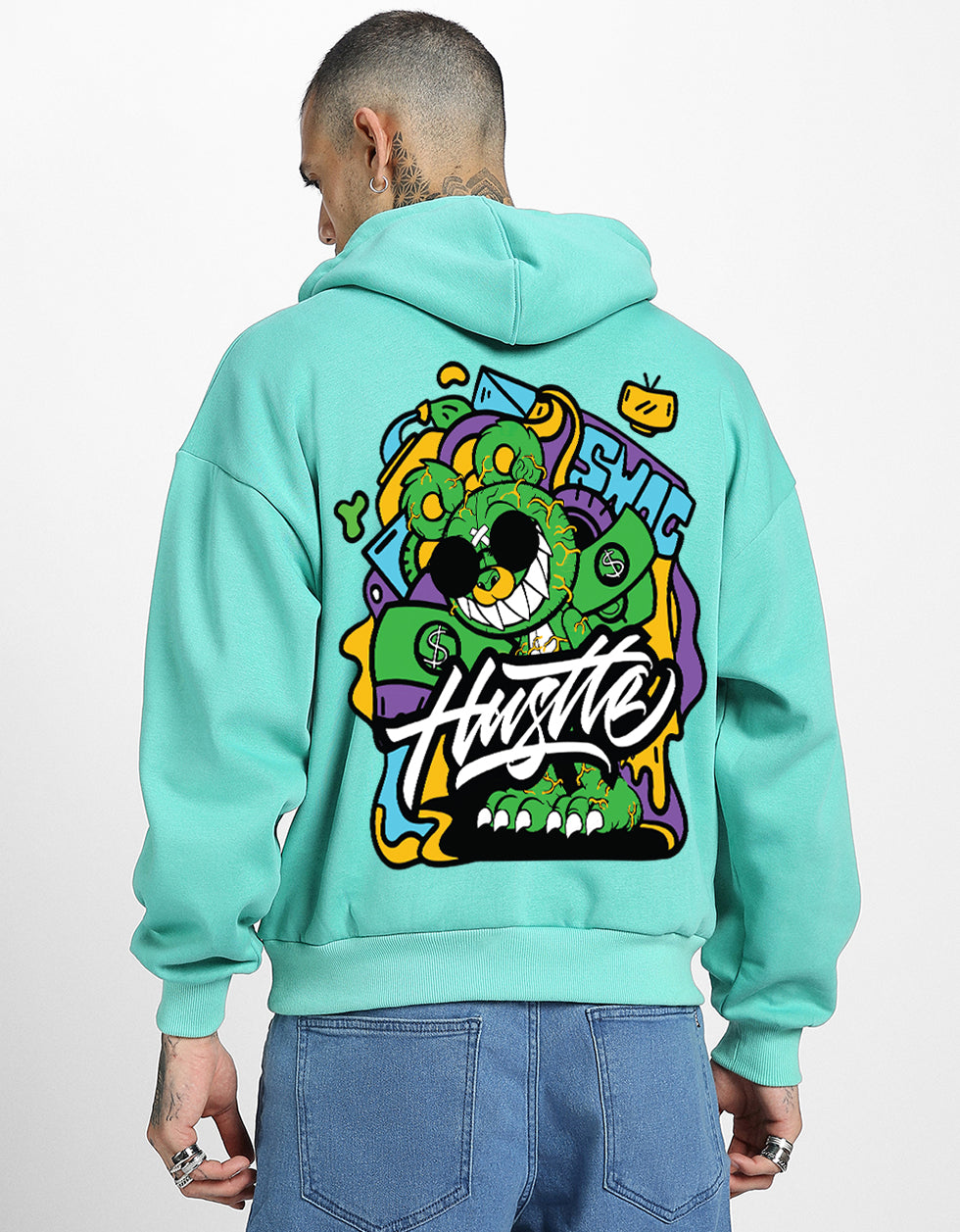 Hustle Mode: Green Print Men's Oversized Hoodie Veirdo