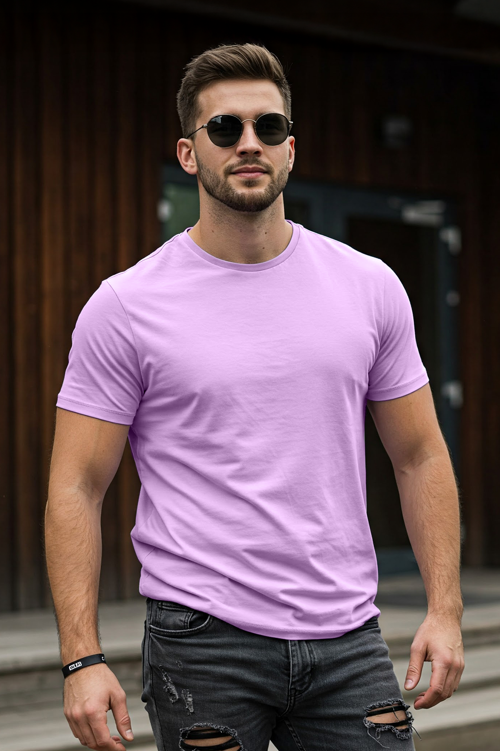 Lilac Plain Regular Fit T-shirt