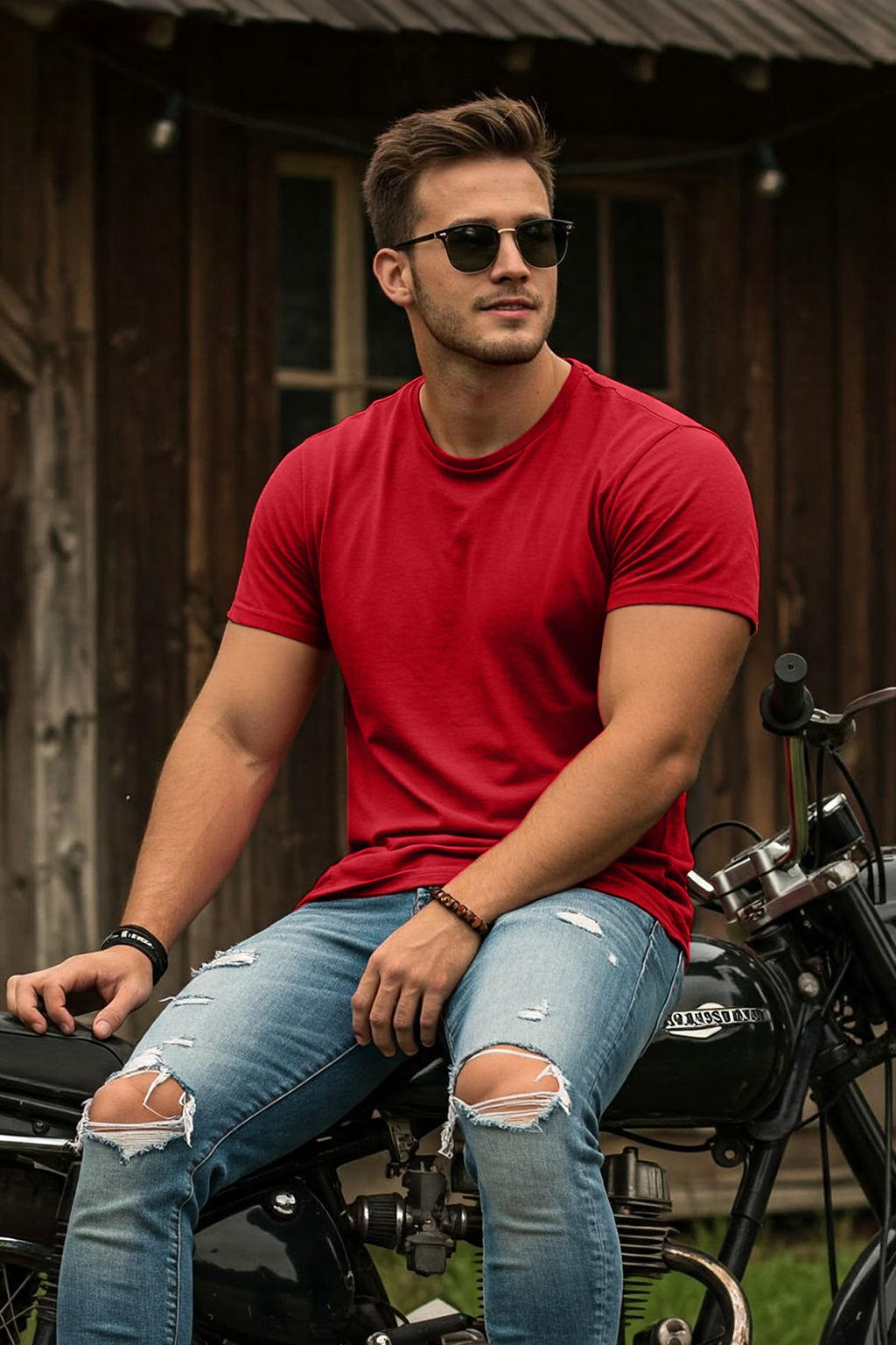Red Plain Regular Fit T-shirt