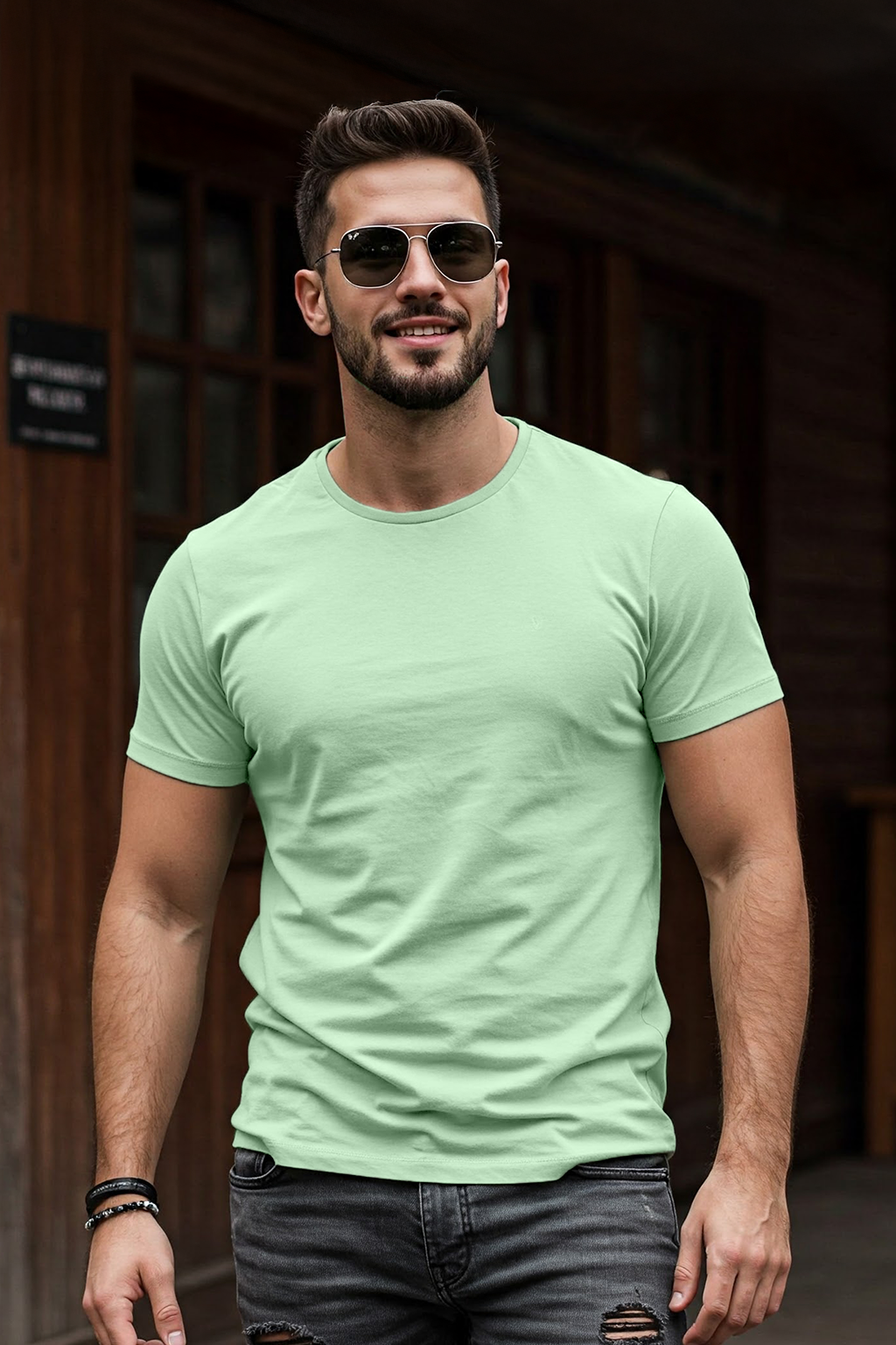 Fog Green Plain Regular Fit T-shirt
