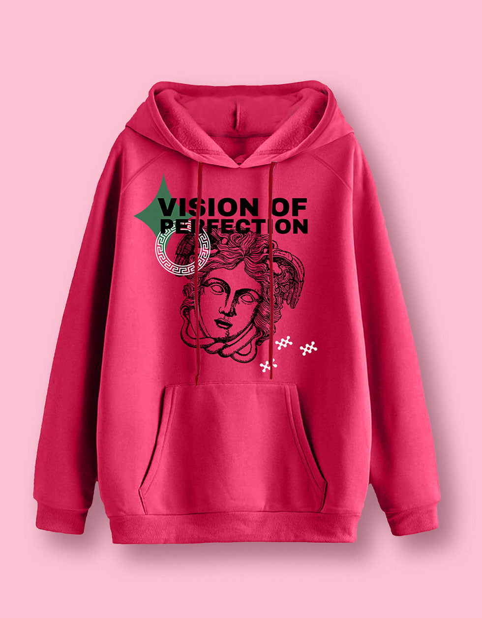 Illusionary Charm: Men's World of Illusion Magenta Hooded Sweatshirt Veirdo