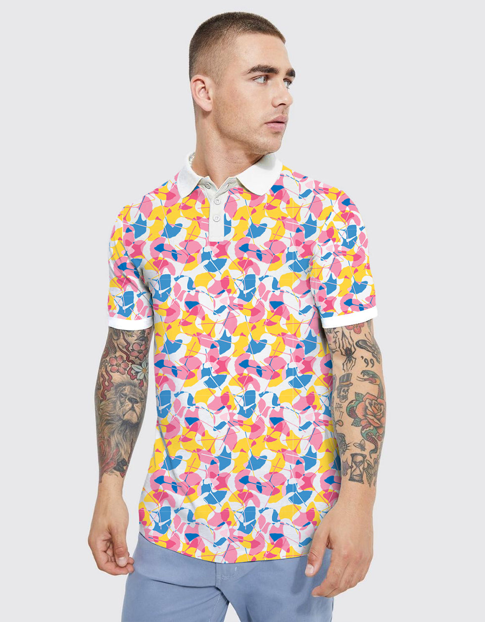 Leaf Printed Polo T-Shirt Veirdo