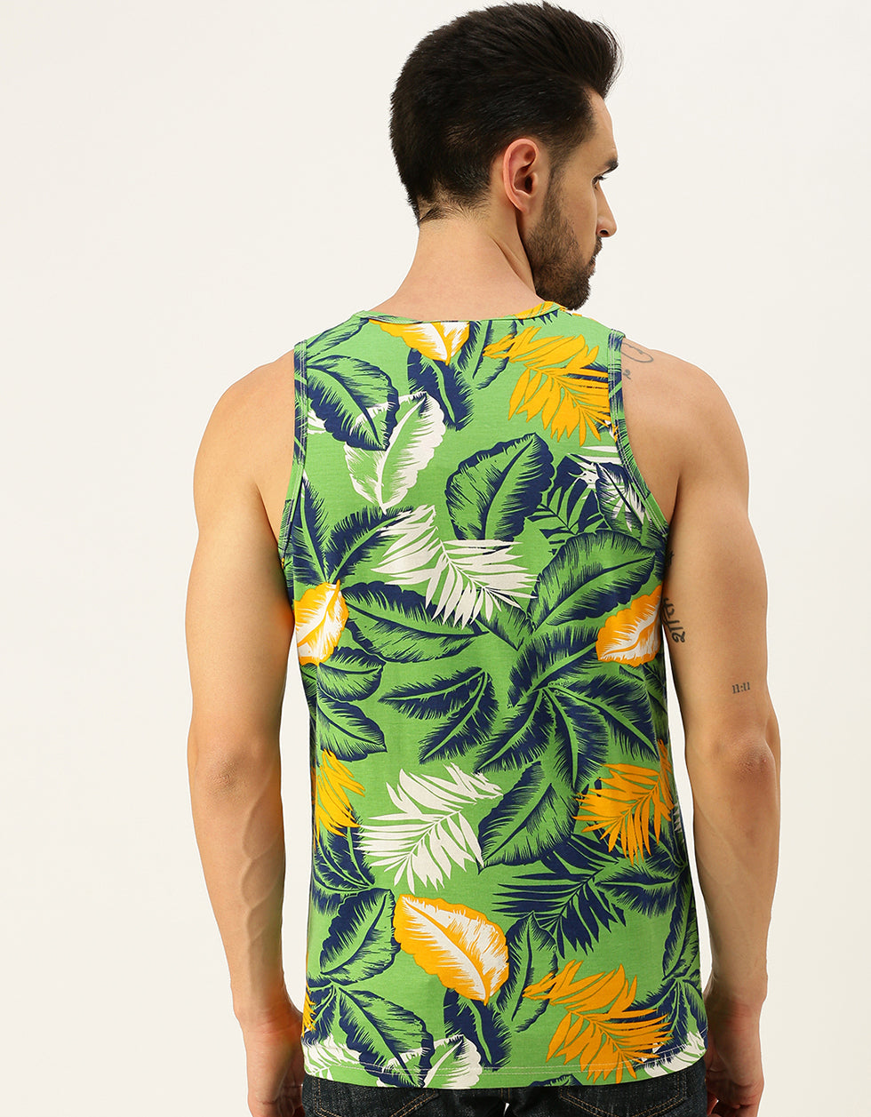Men's Green Round Neck Printed Men's Vest Veirdo