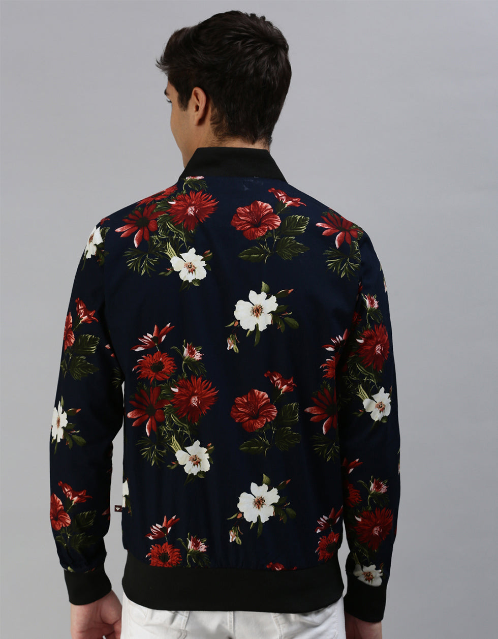Navy Blue Floral Printed Shacket for Men Veirdo