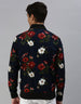 Navy Blue Floral Printed Shacket for Men Veirdo