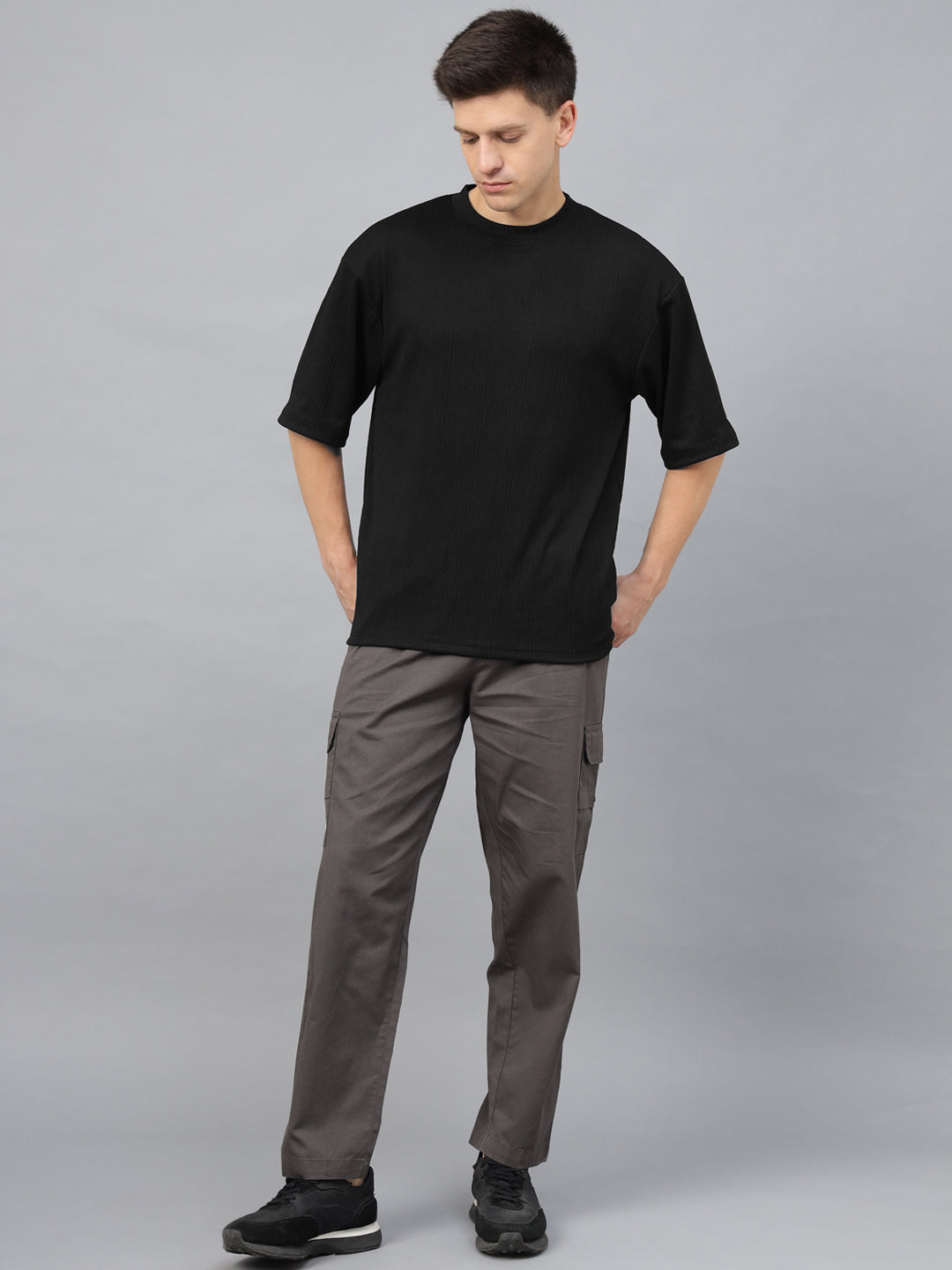 Black Textured Plain Oversized Exclusive T-shirt