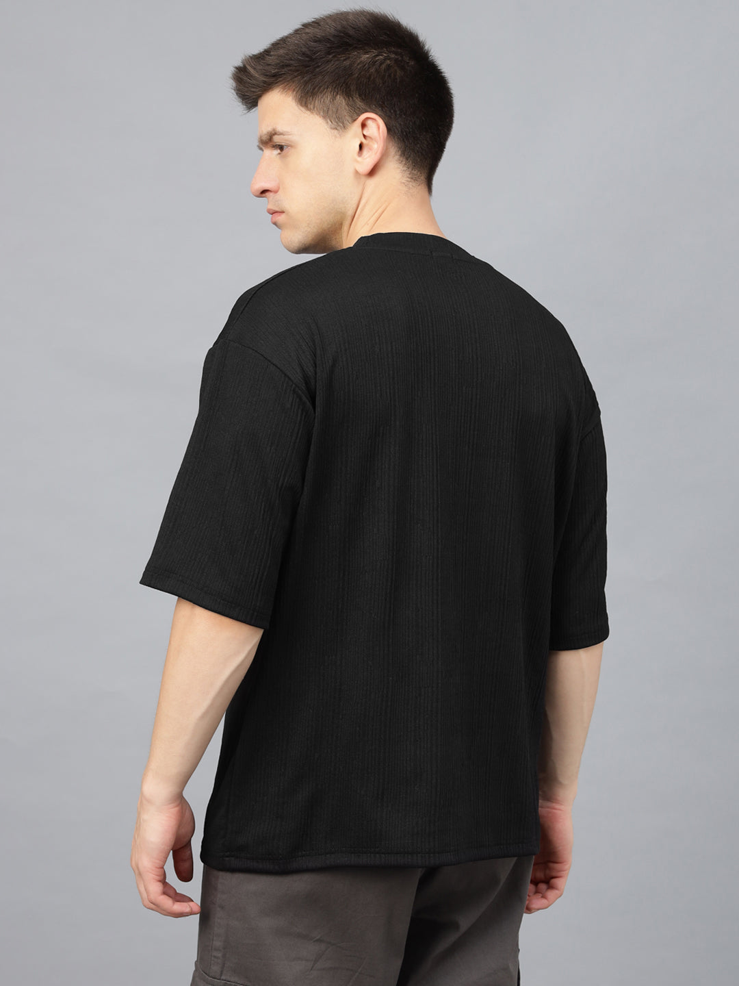 Black Textured Plain Oversized Exclusive T-shirt