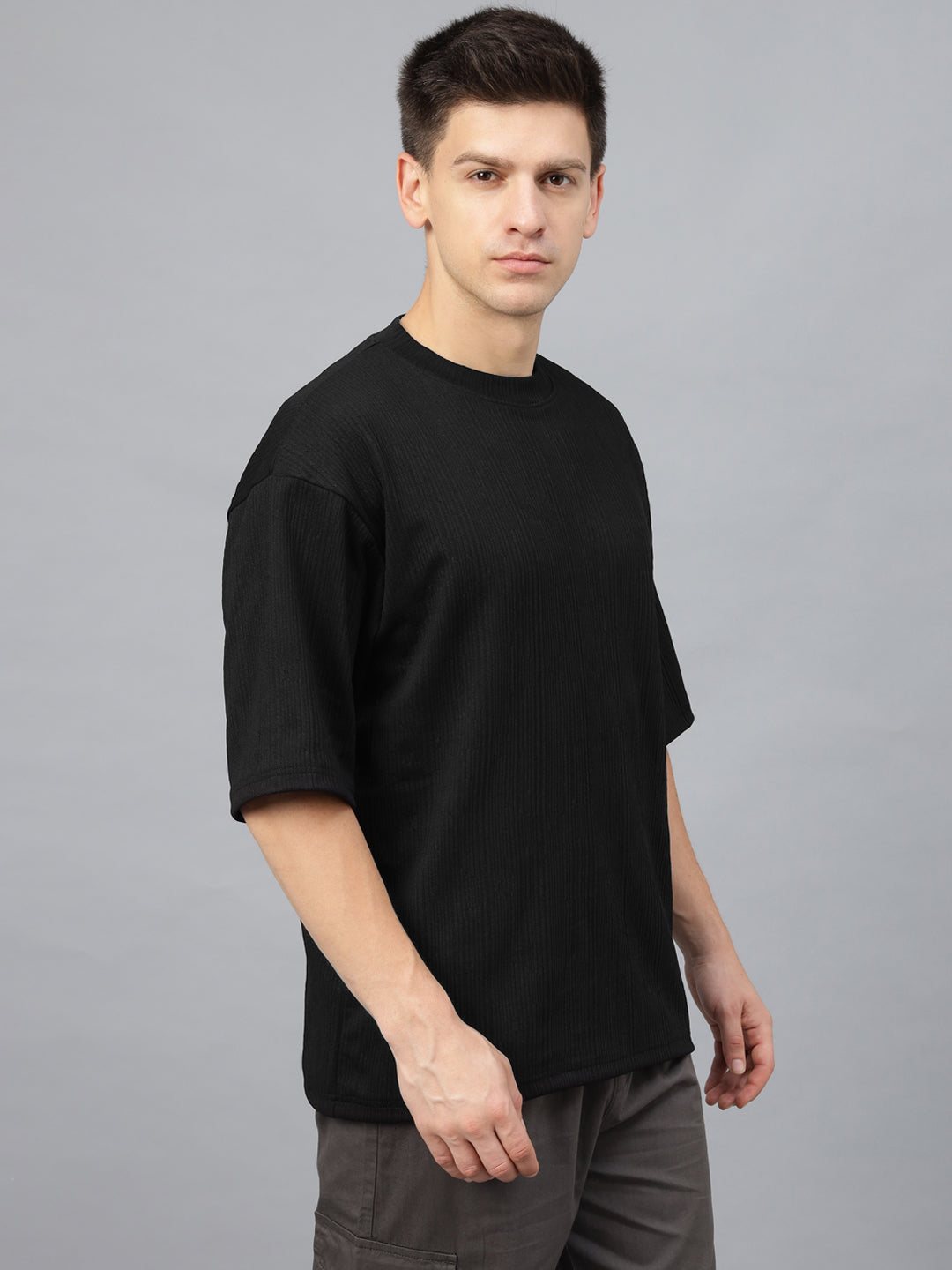 Black Textured Plain Oversized Exclusive T-shirt