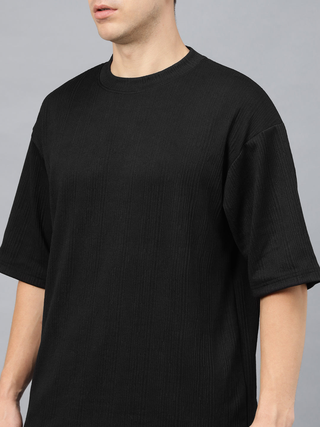 Black Textured Plain Oversized Exclusive T-shirt
