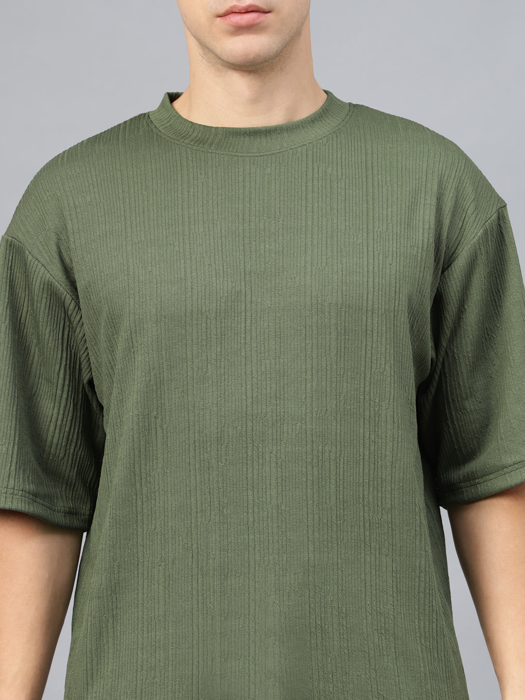 Olive Textured Plain Oversized Exclusive T-shirt