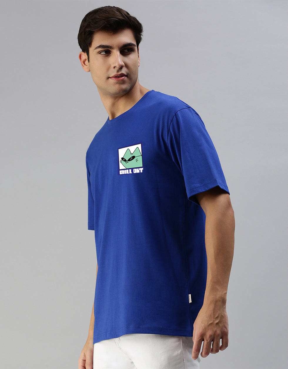 Chillout Blue Oversized Pocket Graphic Printed T-shirt