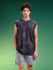 Hustle Black Oversized Printed Acid Wash Vest