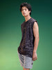 Hustle Black Oversized Printed Acid Wash Vest