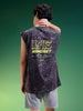 Hustle Black Oversized Printed Acid Wash Vest