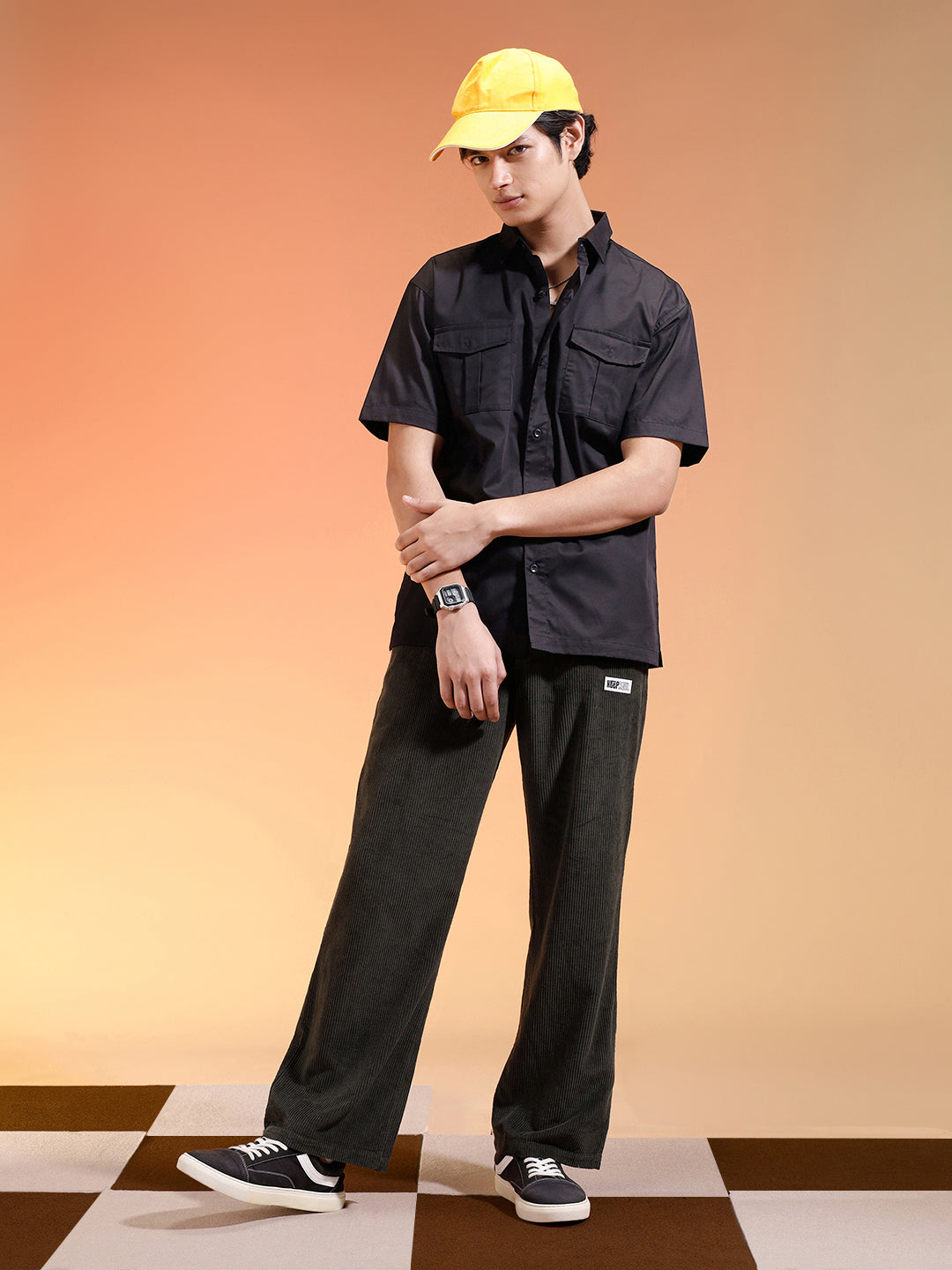 Black Oversized Half Sleeve Dual Pocket Utility Exclusive Shirt