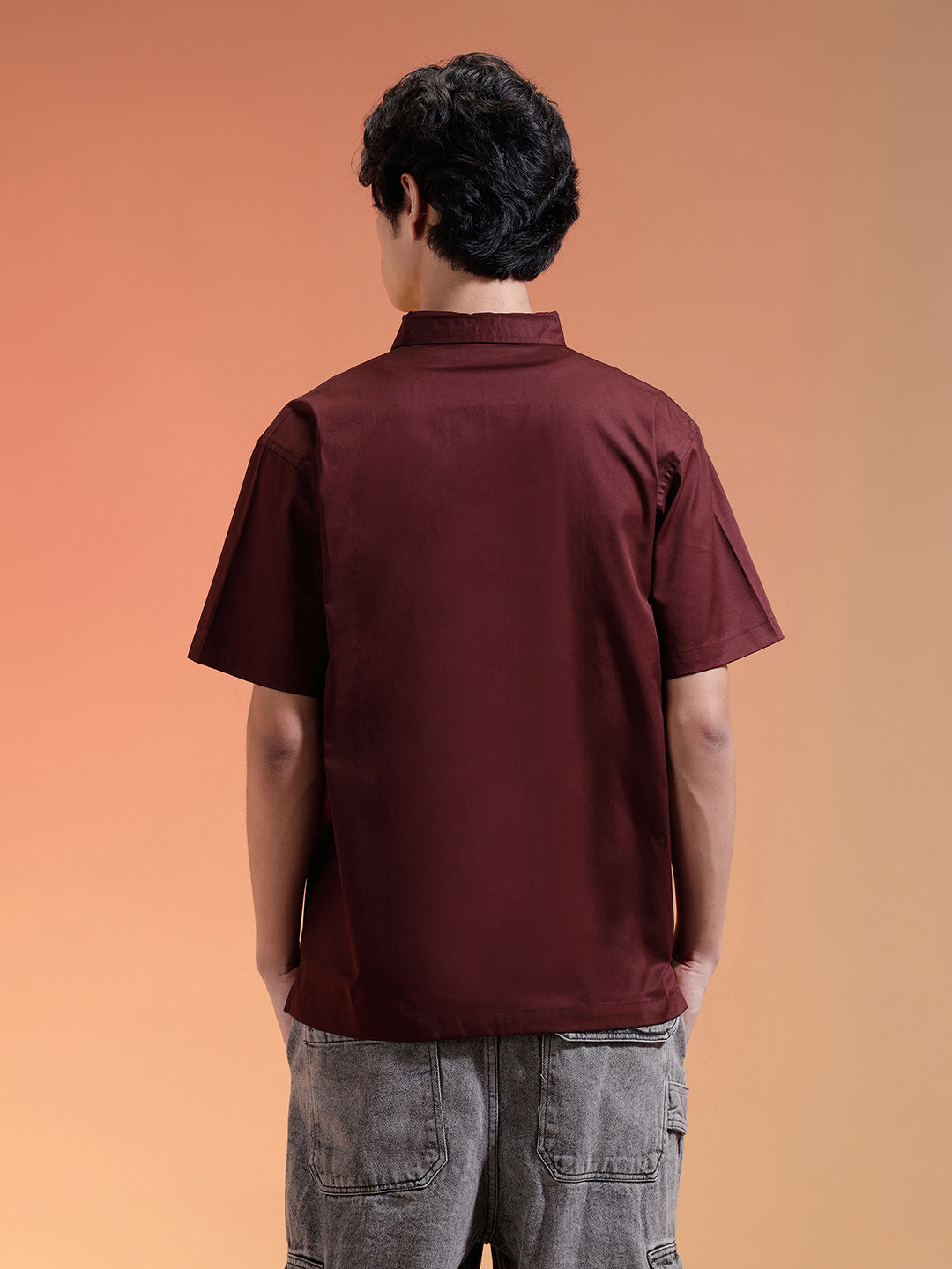 Brown Oversized Half Sleeve Dual Pocket Utility Exclusive Shirt