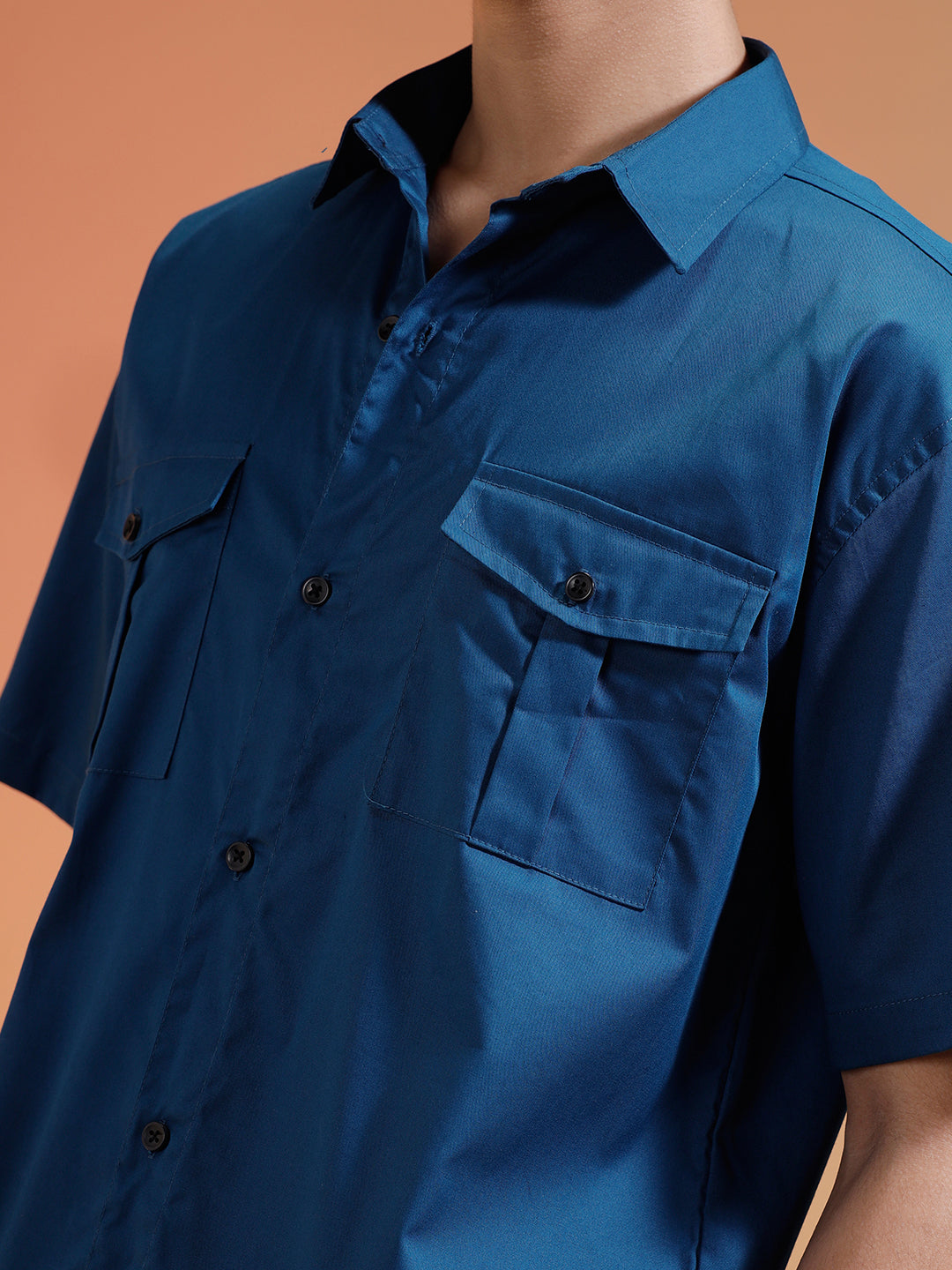 Navy Oversized Half Sleeve Dual Pocket Utility Exclusive Shirt