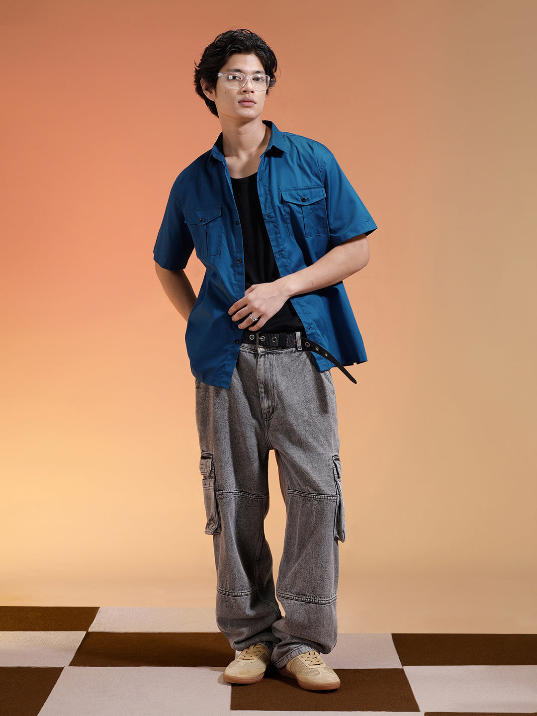 Navy Oversized Half Sleeve Dual Pocket Utility Exclusive Shirt