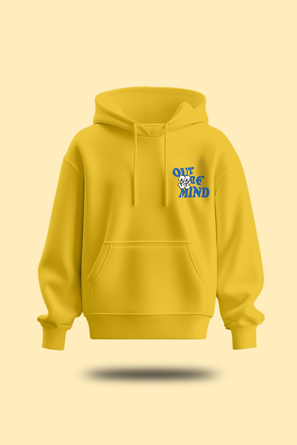 Out of Mind Mustard Oversized Pocket Typographic Printed Hoodie
