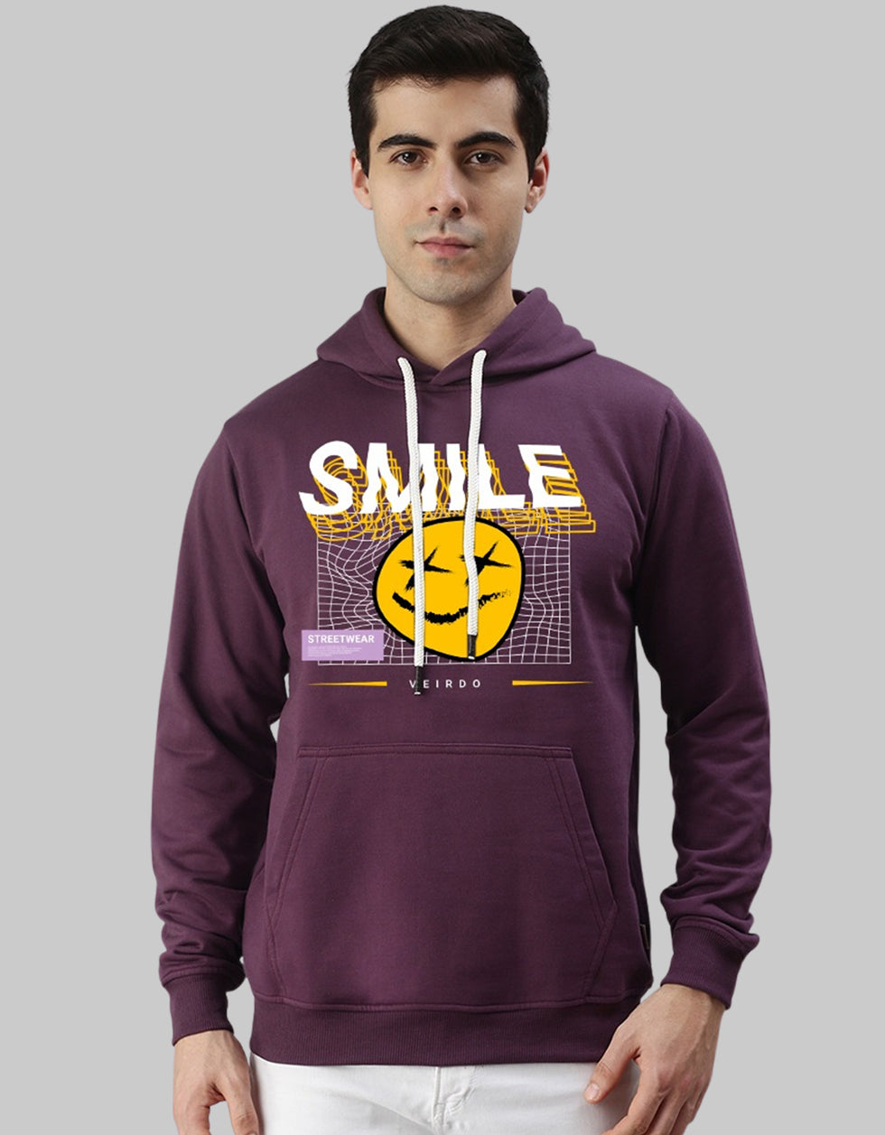 Purple Vibes: Men's Boldly Highlighted Smile Hoodie Veirdo