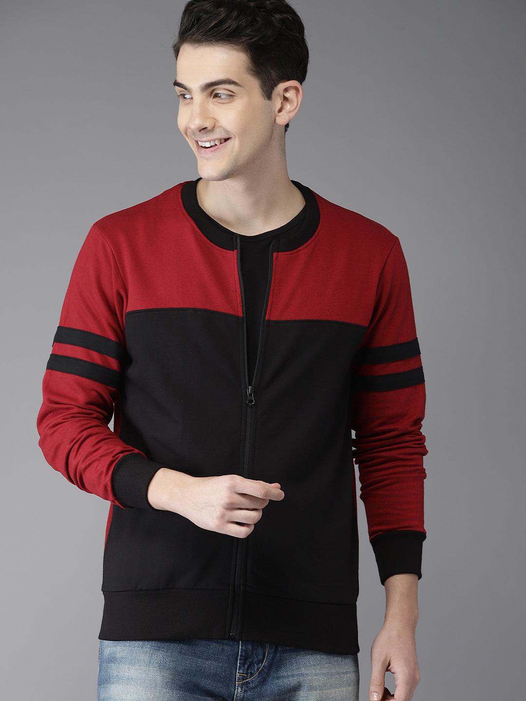 Red Black Striped sleeves Cardigan Veirdo