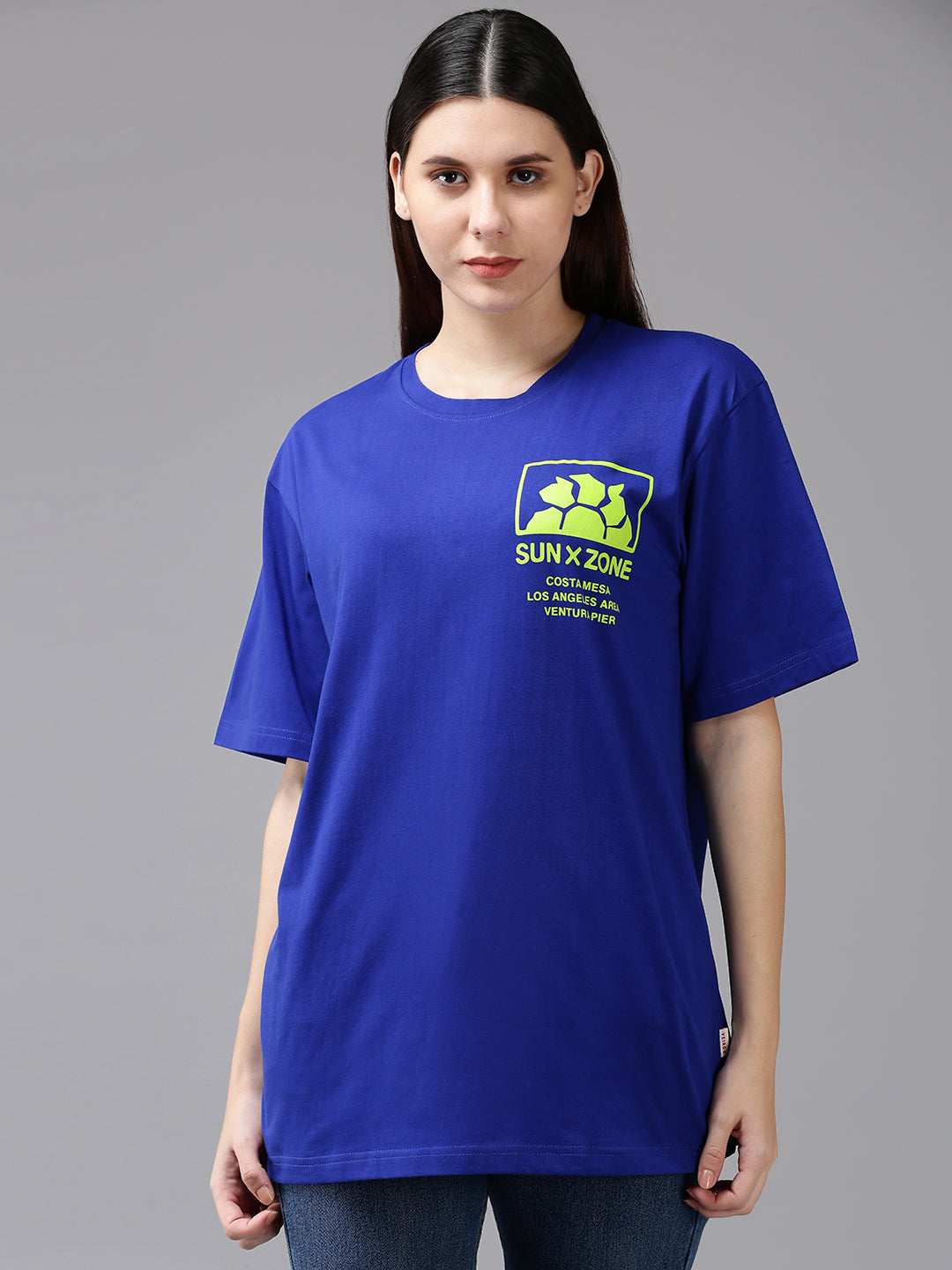 Royal Blue Printed Oversized T-Shirt Veirdo