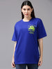 Royal Blue Printed Oversized T-Shirt Veirdo