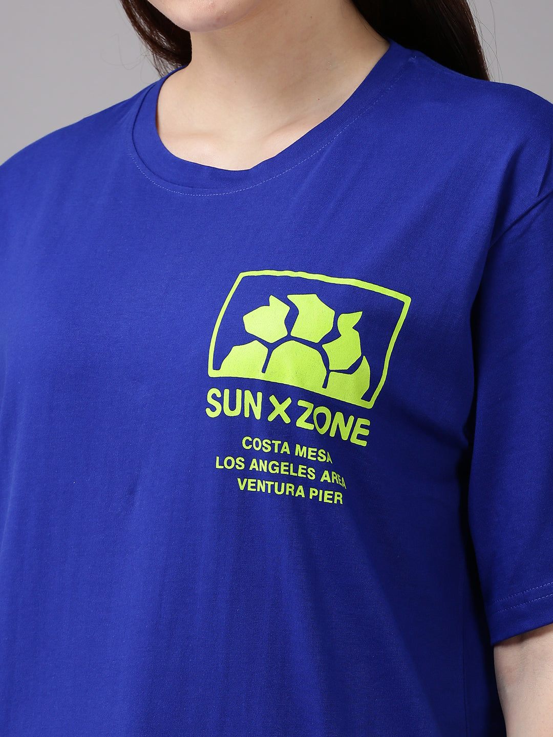 Royal Blue Printed Oversized T-Shirt Veirdo