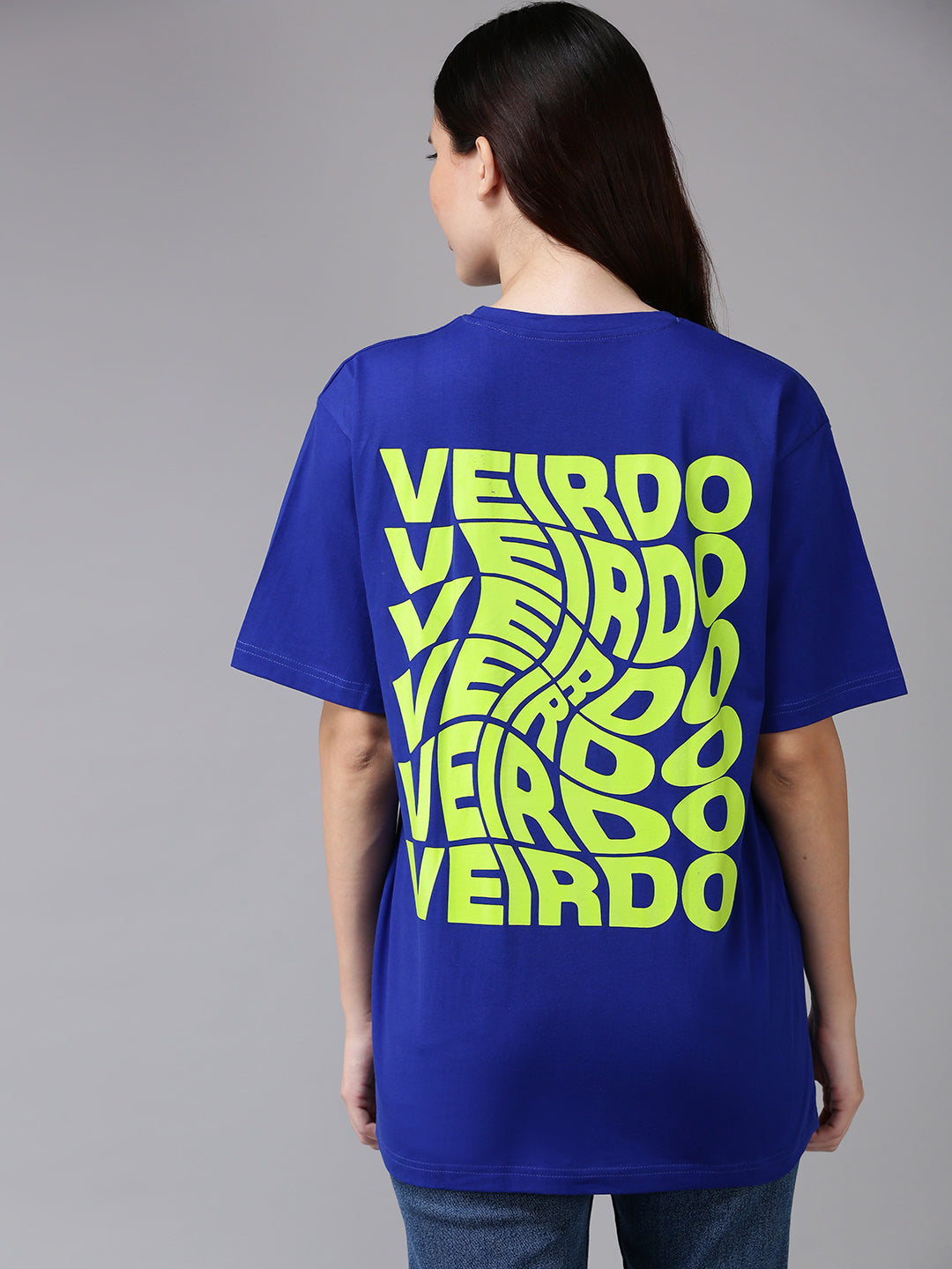 Royal Blue Printed Oversized T-Shirt Veirdo
