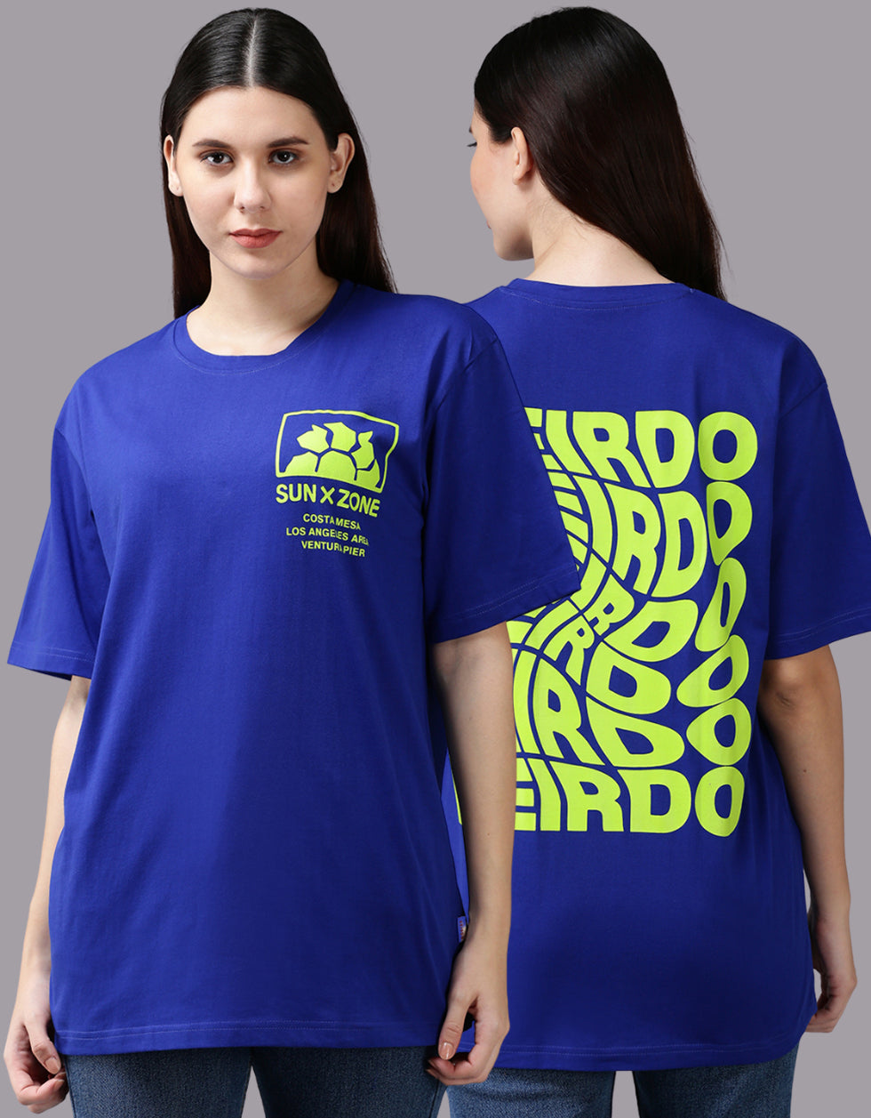 Royal Blue Printed Oversized T-Shirt Veirdo