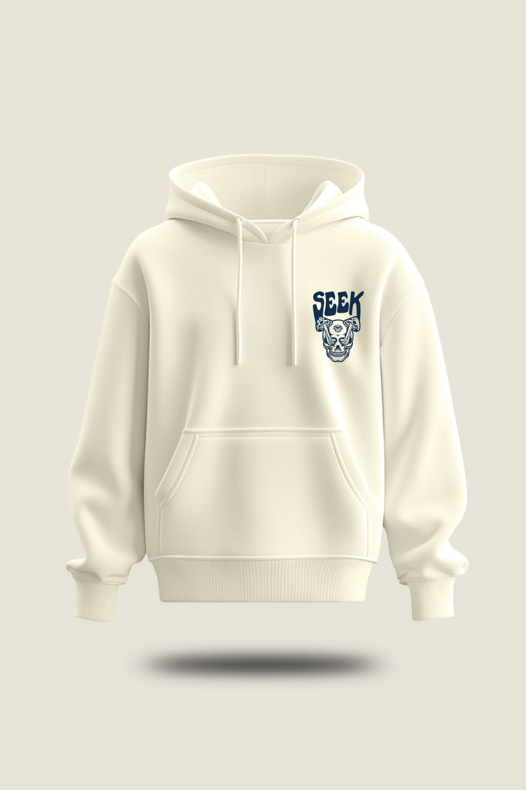 Seek Off-White Oversized Pocket Graphic Printed Hoodie