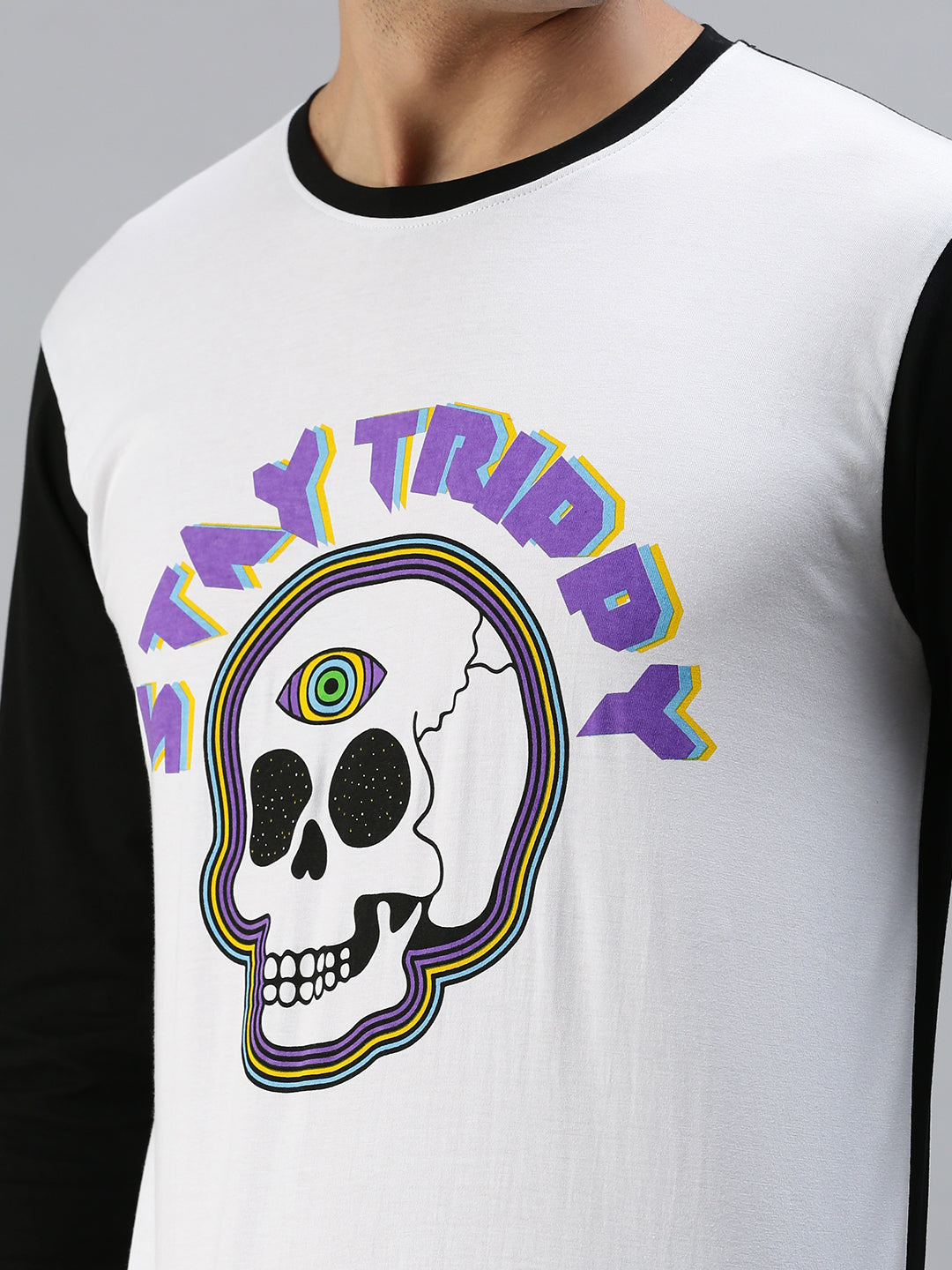 Skeleton Stay Trippy Full Sleeve White T-Shirt Veirdo